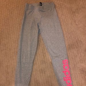 Adidas Women's Gray Leggings Pink Lettering Size S